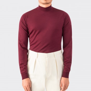 Merino Wool Mock Neck Sweater : Burgundy