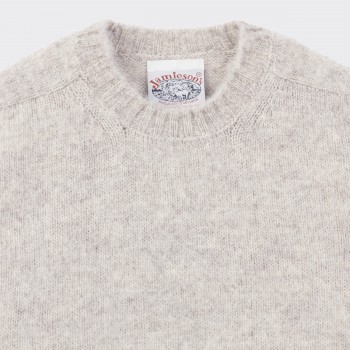 Pull Col Rond Laine Peignée  : Gris Clair