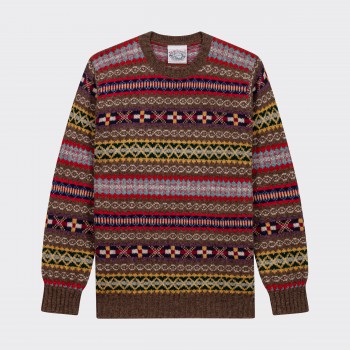 Pull Col Rond Fair Isle : Marron