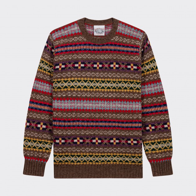 Pull Col Rond Fair Isle : Marron
