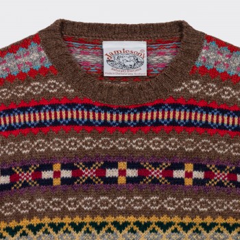 Pull Col Rond Fair Isle : Marron