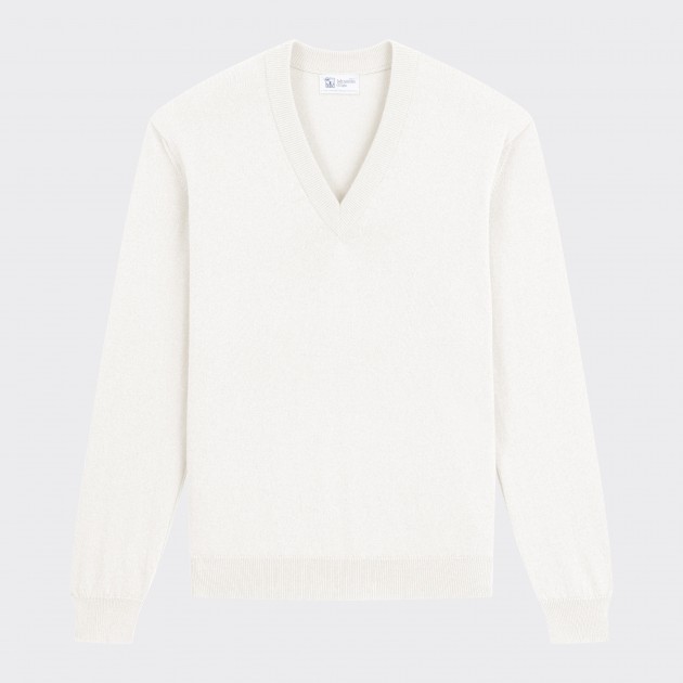 Pull Col V en Cachemire : Blanc Polaire