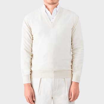 Pull Col V en Cachemire : Blanc Polaire