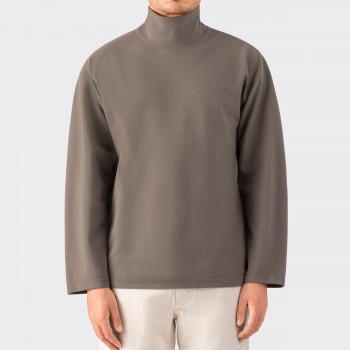 “Orlo” Mock Neck Shirt : Greige 