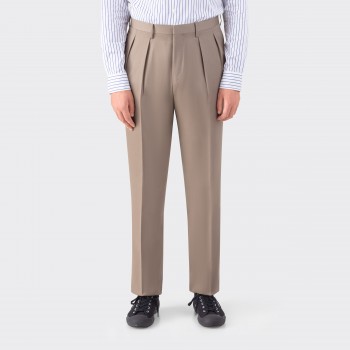 Pleated Cavalry Twill Trousers : Greige