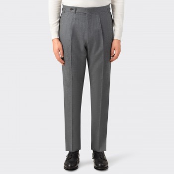 Pleated Flannel Trousers : Light Grey 