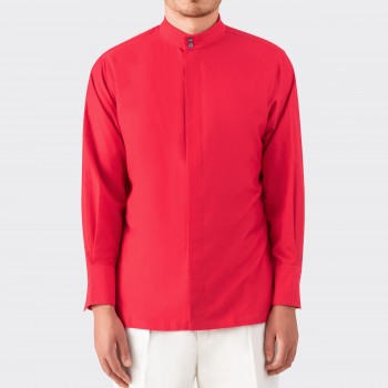 Band Collar Shirt : Red