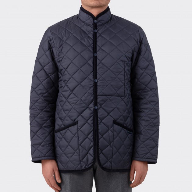 Only for BEIGE | Band Collar Quilted Jacket : Navy