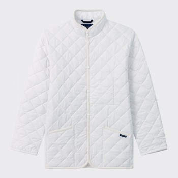 Only for BEIGE | Band Collar Quilted Jacket : White