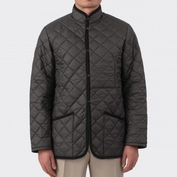 Only for BEIGE | Band Collar Quilted Jacket : Black  