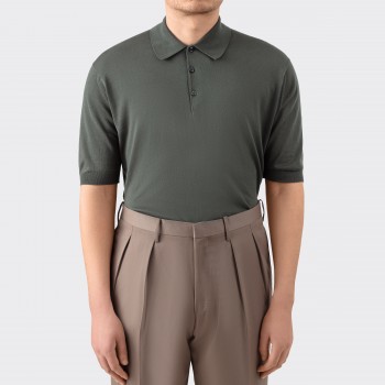 Short Sleeves Cotton Polo Shirt : Olive