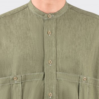 Surchemise Lin & Coton Col Officier : Vert Olive