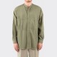 Cotton & Linen Band Collar Overshirt : Olive  