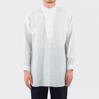 Linen Asymmetrical Collar Kurta Shirt : White