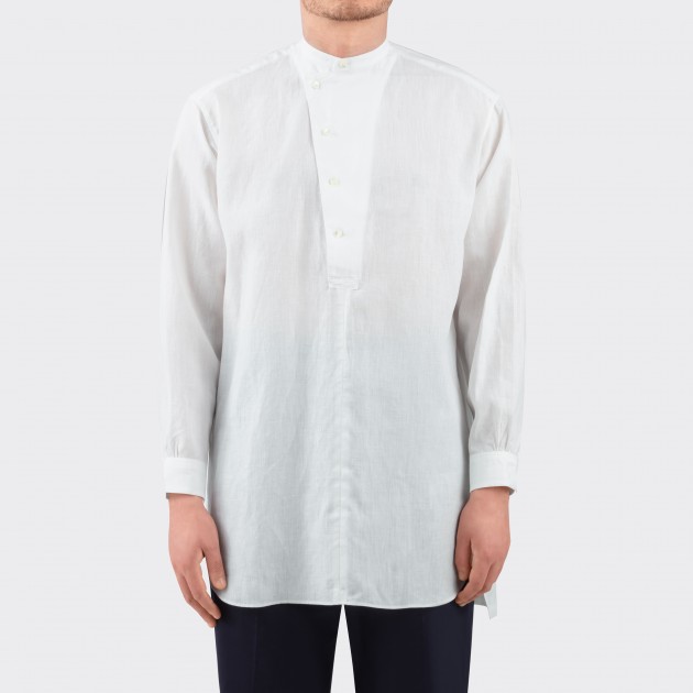 Linen Asymmetrical Collar Kurta Shirt : White