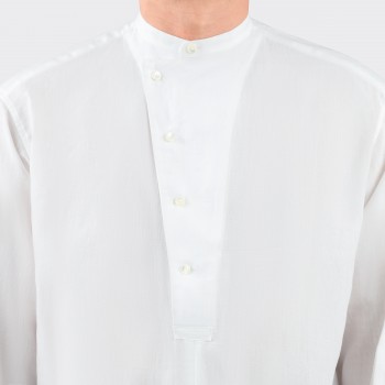 Linen Asymmetrical Collar Kurta Shirt : White