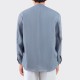 Linen Mandarin Collar Overshirt : Denim Blue 