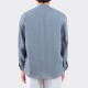 Linen Mandarin Collar Overshirt : Denim Blue 