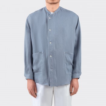Surchemise en Lin Col Mandarin : Bleu Denim 