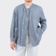 Linen Mandarin Collar Overshirt : Denim Blue 