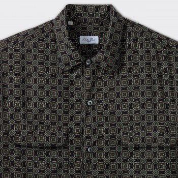 Floral Tile Two Pockets Shirt : Black