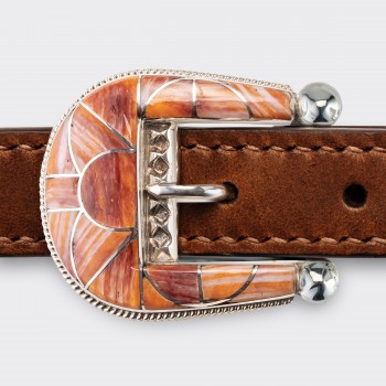 Native American Spiny Oyster Shell Ranger Belt : Brown