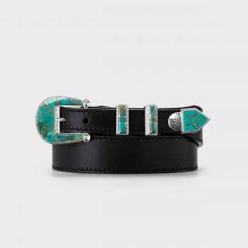 Ranger Belt Amérindiennes en Turquoise Verte "Crow Spring" : Noir 