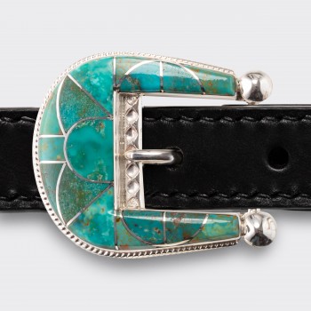 Native American “Crow Spring” Green Turquoise Ranger Belt : Black