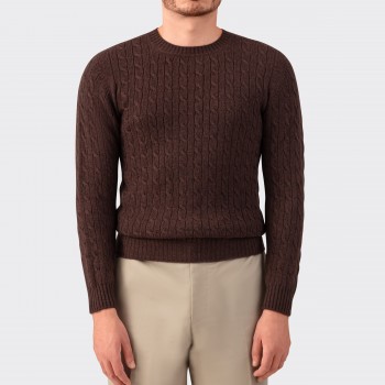 Cashmere Cable Knit Sweater : Brown