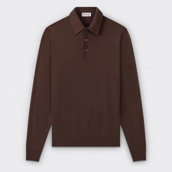 Polo Manches Longues Laine Mérinos : Marron