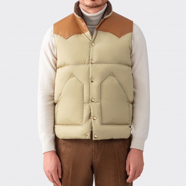 Down Vest : Beige/Dark Brown