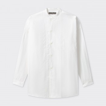Stripes Band Collar Shirt : White/White