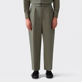 Iridescent Gabardine Belted Trousers : Olive Green