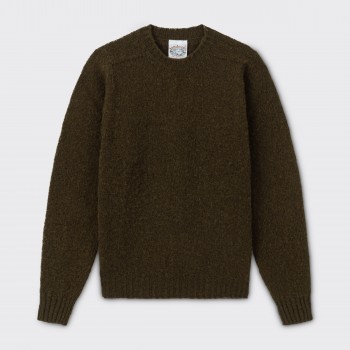 Pull Col Rond Laine Peignée : Vert Militaire