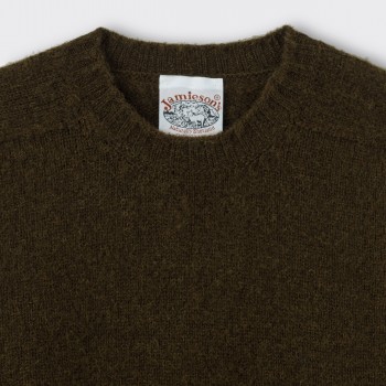 Pull Col Rond Laine Peignée : Vert Militaire