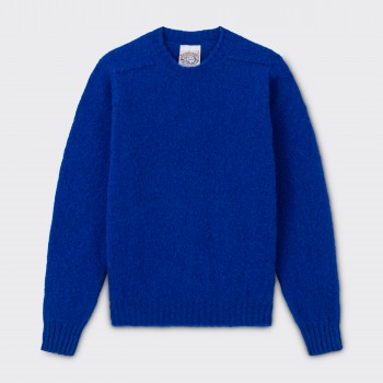 Pull Col Rond Laine Peignée : Bleu Électrique