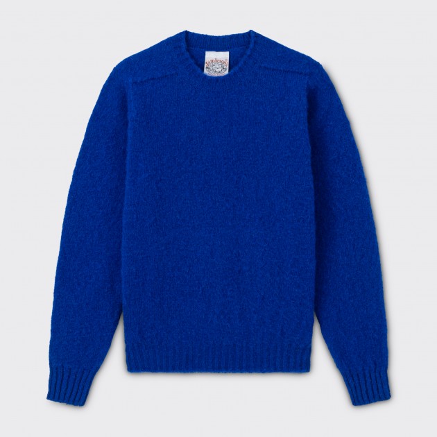 Pull Col Rond Laine Peignée : Bleu Électrique