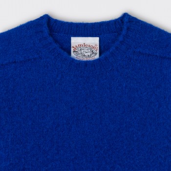 Pull Col Rond Laine Peignée : Bleu Électrique