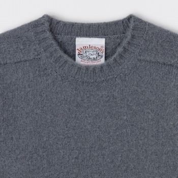 Pull Col Rond Laine Peignée : Gris Colombe