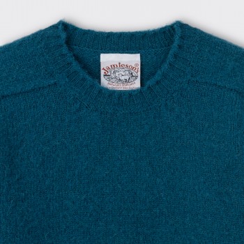 Pull Col Rond Laine Peignée : Bleu Pétrol