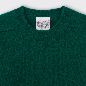 Pull Col Rond Laine Peignée : Vert Tartan