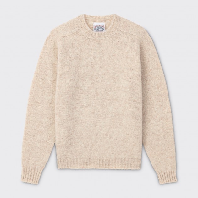 Pull Col Rond Laine Peignée : Blanc Naturel