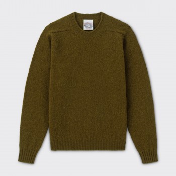 Pull Col Rond Laine Peignée : Vert Olive