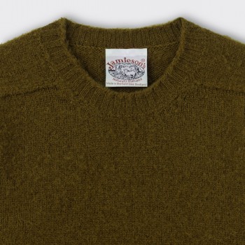 Pull Col Rond Laine Peignée : Vert Olive