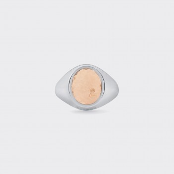 Chevalière Ovale Martelée : Argent 925/Or Rose 18ct