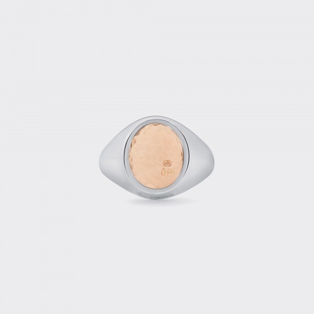 Oval Hammered Signet : 925 Silver/18ct Rose Gold