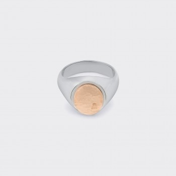 Oval Hammered Signet Ring : 925 Silver/ 18ct Rose Gold