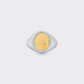 Chevalière Ovale Martelée : Argent 925/Or Jaune 18ct