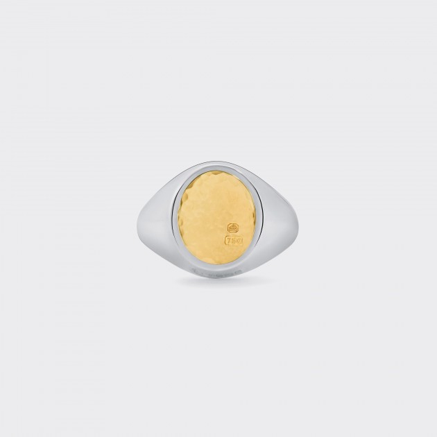 Oval Hammered Signet : 925 Silver/18ct Yellow Gold
