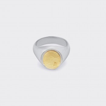 Chevalière Ovale Martelée : Argent 925/Or Jaune 18ct